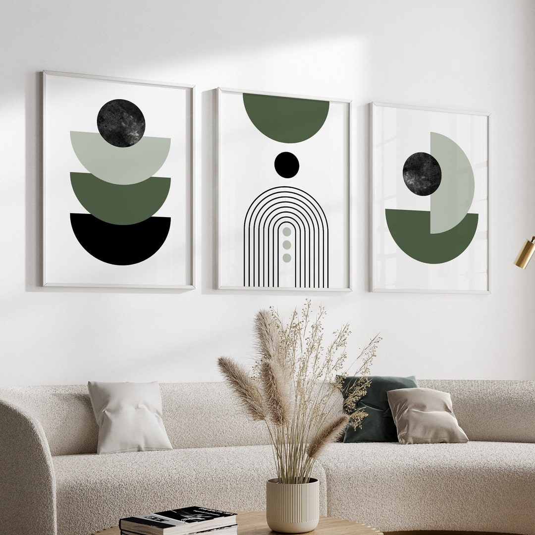 Set of 3 Printable Wall Art Olive Green Tones, 3 Piece Mid Century ...