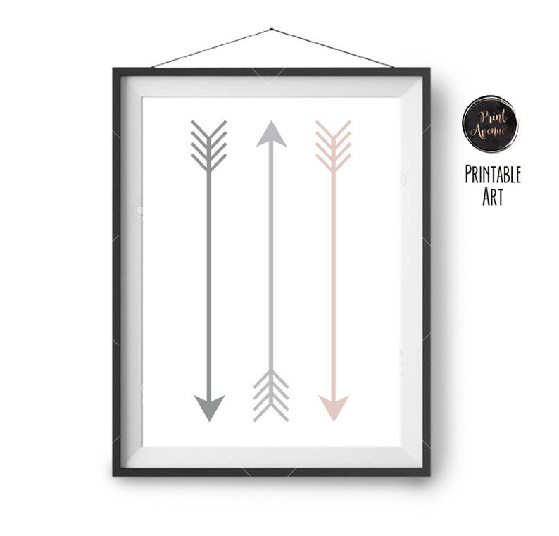 Pink Grey Arrow Print Printable Art Scandinavian Home Etsy