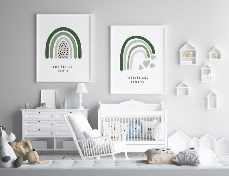 Set of 2 Sage Green Nursery Wall Art Boho Rainbow Prints for Etsy