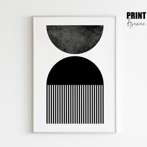 Mid Century Modern Printable Wall Art in Black and White, Digital Art Print, Minimalist Geometric Poster Art, Digital Download, Boho Decor