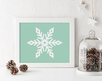 Mint Snowflake Art, Winter Printable, Christmas Art, Geometric Snowflake Print, Mint Home Decor, Holiday Art, Simple Print, Nursery Wall Art