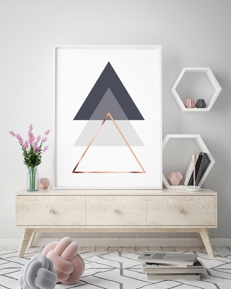 Gray Printable Art Abstract Poster Geometric Print Triangle Etsy