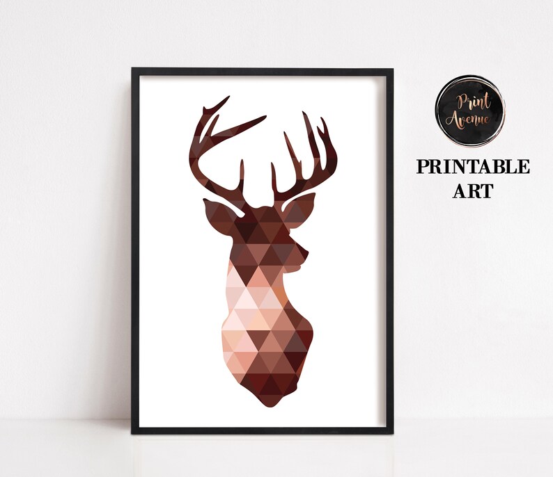 Copper Deer Head Print Brown Deer Wall Art Triangle Deer Etsy UK