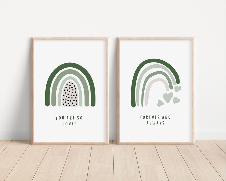 Set of 2 Sage Green Nursery Wall Art Boho Rainbow Prints for Etsy