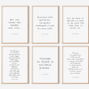 Set of 6 Tolkien Quotes Inspirational Posters, Motivational Quote Prints, Motivational Wall Art in Black and White, Gallery Wall Art Set
