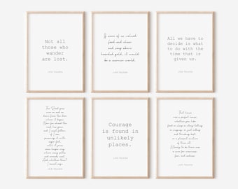 Set of 6 Tolkien Quotes Inspirational Posters, Motivational Quote Prints, Motivational Wall Art in Black and White, Gallery Wall Art Set