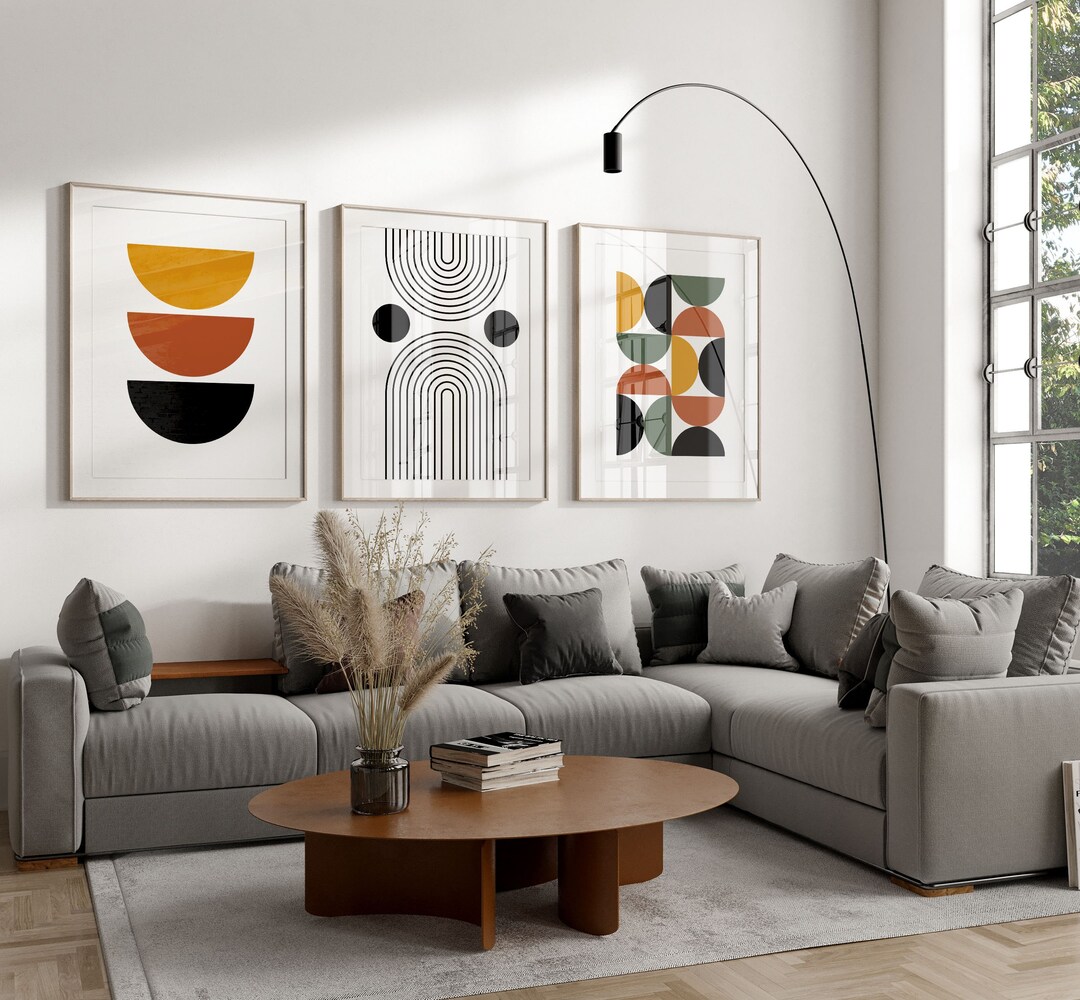 Set of 3 Printable Wall Art, Mid Century Modern Digital Art, 3 Piece ...
