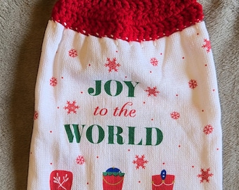 Christmas Kitchen Towels with Crochet Topper/ Ready to ship