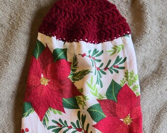 Christmas Kitchen Towels with Crochet Topper/ Ready to ship