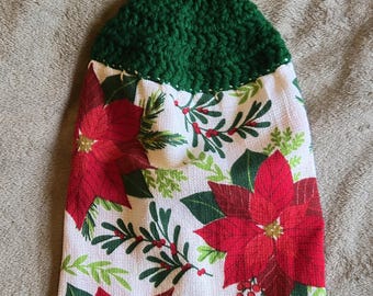 Christmas Kitchen Towels with Crochet Topper/ Ready to ship