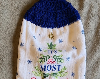 Christmas Kitchen Towels with Crochet Topper/ Ready to ship