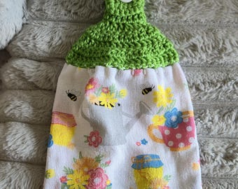 Spring Kitchen Towels with Crochet Topper/ Ready to ship