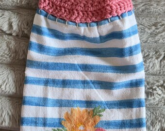 Spring Kitchen Towels with Crochet Topper/ Ready to ship