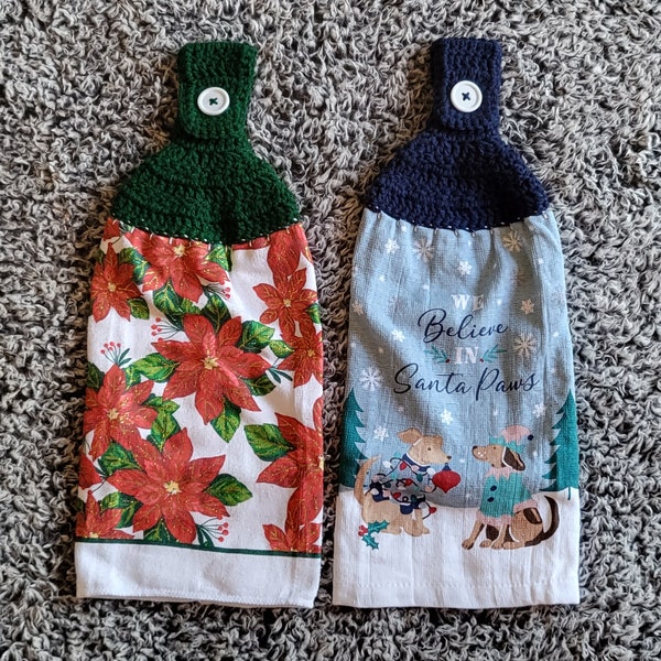 Christmas Kitchen Towels with Crochet Topper/ Ready to ship