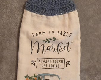 Kitchen Towels with Crochet Topper/Ready to ship