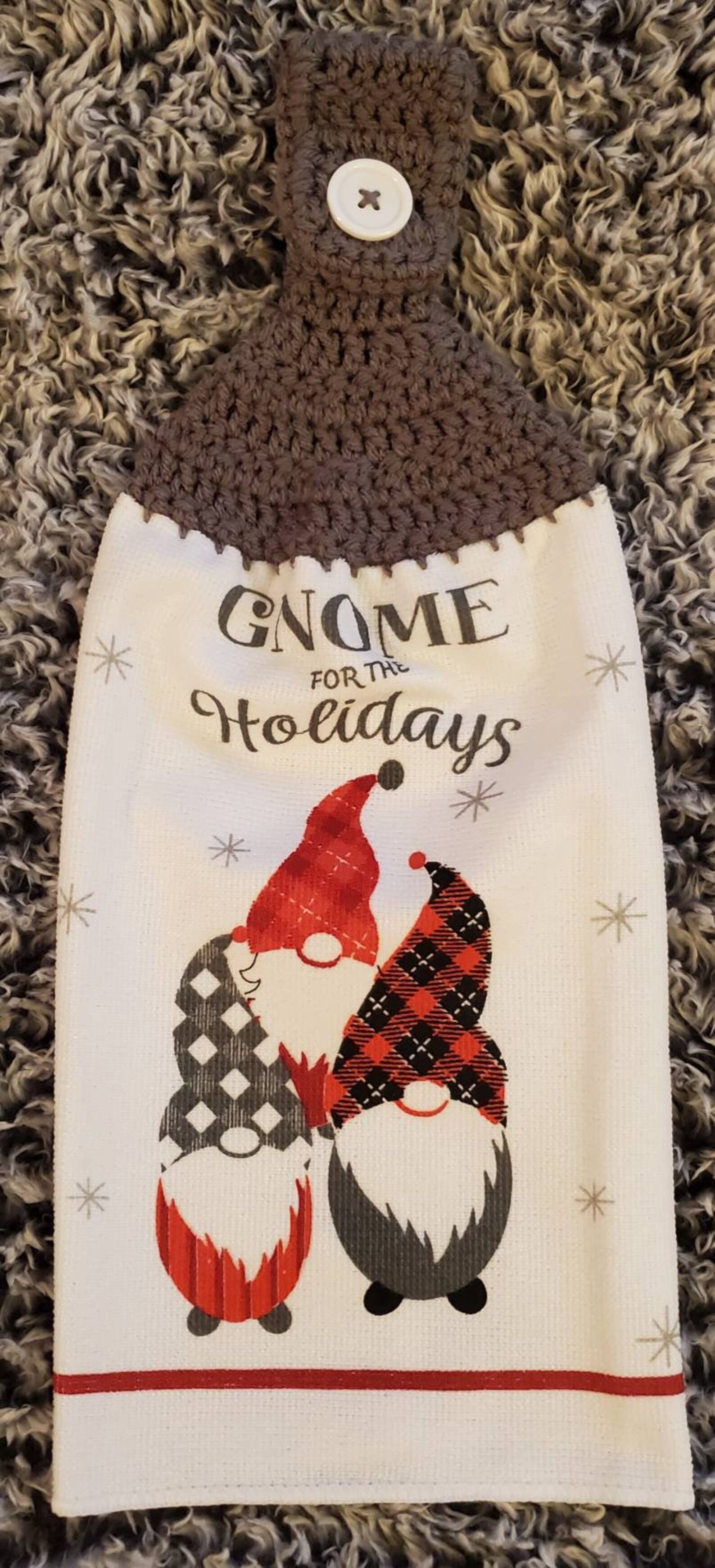 Gnome Christmas Kitchen Towels with Crochet Topper & Oven Mitt Etsy