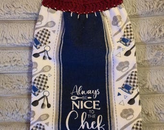Kitchen Towels with Crochet Topper/Ready to ship