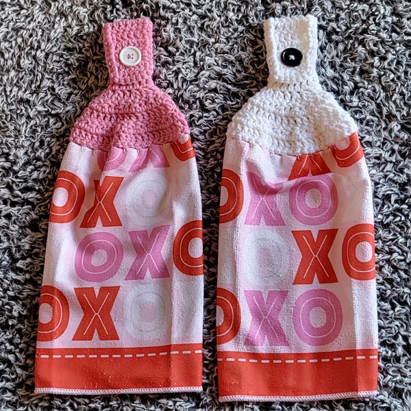 Valentines Kitchen Towels with Crochet Topper/Ready to ship