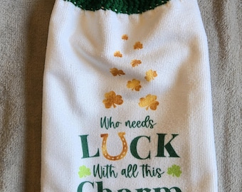 St Patrick's Day Kitchen Towels with Crochet Topper