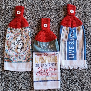 Kitchen Towels with Crochet Topper/ Ready to ship