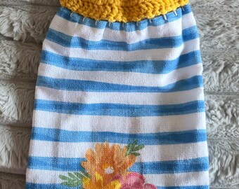 Spring Kitchen Towels with Crochet Topper/ Ready to ship