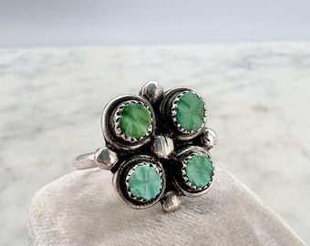 Vintage 1930s-40s Snake Eye Green Turquoise Ring - Old Pawn Sterling Silver Size 5.5