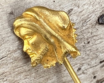 Antique Victorian Gold Filled - Falconer, Man wearing Hood - Figural Stick Pin