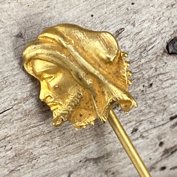 Antique Victorian Gold Filled - Falconer, Man wearing Hood - Figural Stick Pin