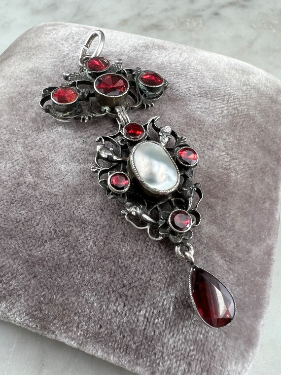 Antique Austro Hungarian Silver, Garnet, and Pear… - image 7