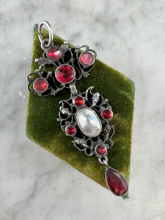 Antique Austro Hungarian Silver, Garnet, and Pear… - image 9