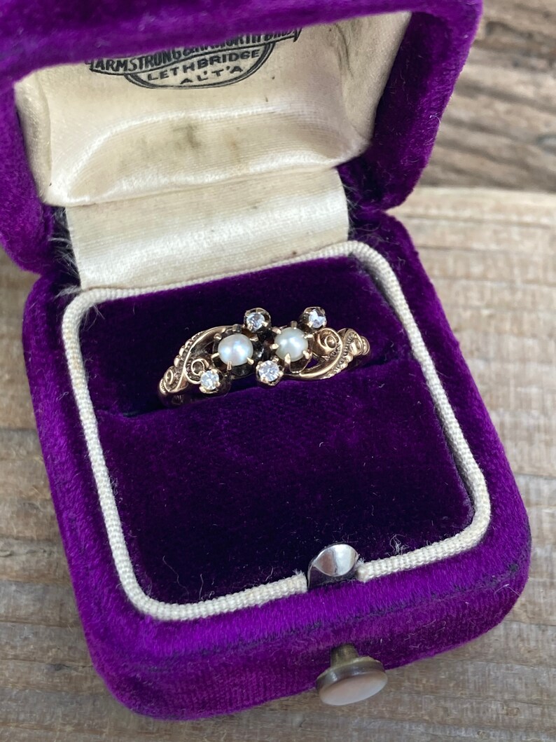 Antique Victorian 10k Yellow Gold Pearl /& Diamond Ladies Ring