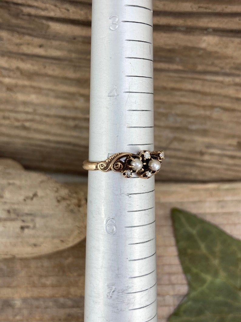 Antique Victorian 10k Yellow Gold Pearl /& Diamond Ladies Ring