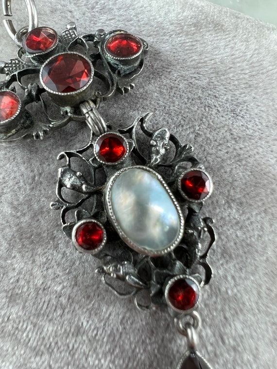 Antique Austro Hungarian Silver, Garnet, and Pear… - image 5