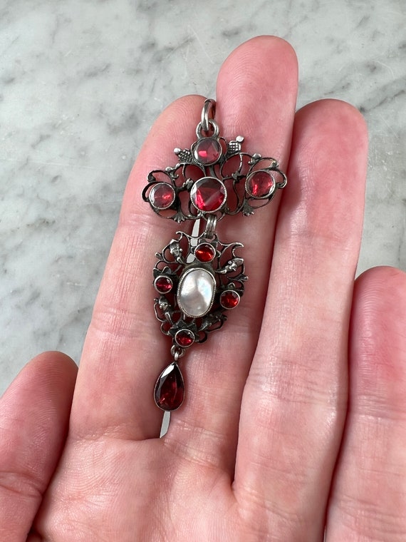 Antique Austro Hungarian Silver, Garnet, and Pear… - image 8