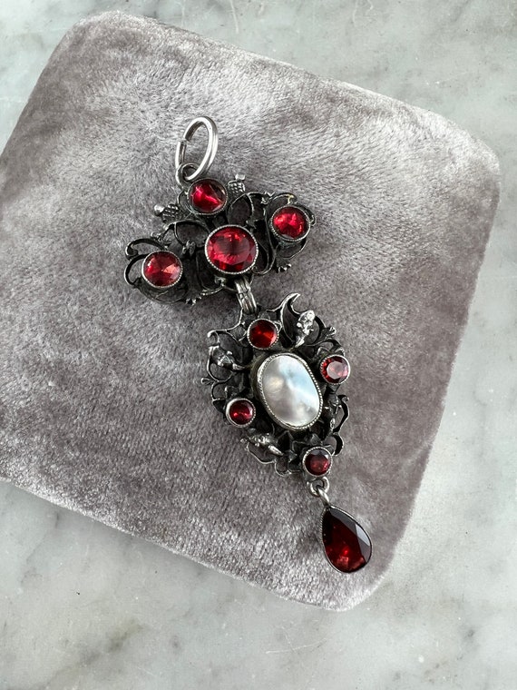 Antique Austro Hungarian Silver, Garnet, and Pear… - image 4