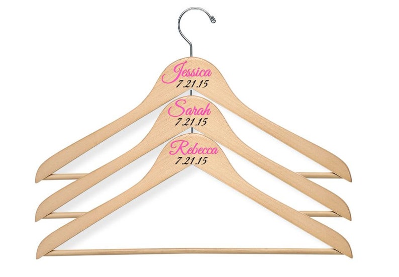 3 Personalized Wooden Wedding HangersBridesmaid Hangers Choice of Font /& Color
