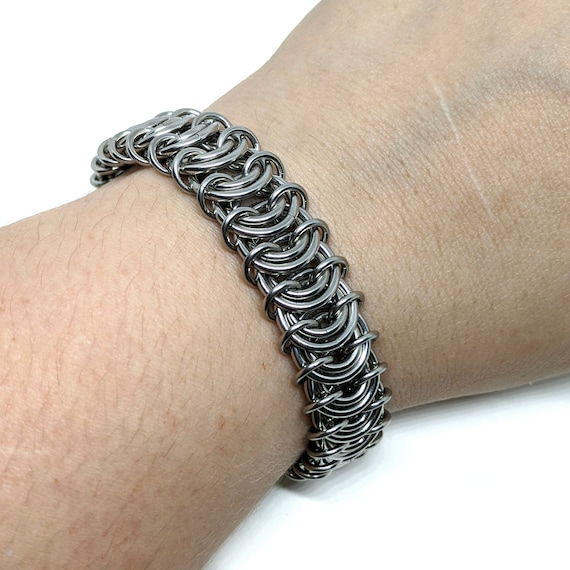 Chunky Vertebrae Bracelet, Stainless Steel or Titanium, Chainmaille Jewelry, Wide Silver Chain Anklet, Bracelet for Men, Celtic Jewelry