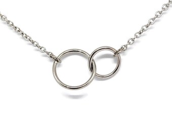 Interlocking Rings Pendant, Love Knot Pendant, Interlocking Circles, Chainmaille Jewelry, Stainless Steel Necklace