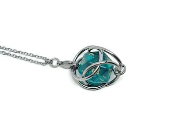 Caged D20 Chainmaille Pendant, Removable Dice Necklace, D&D Gift, Dice Jail, Chainmaille Jewelry