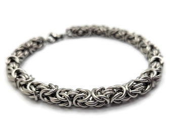 Byzantine Bracelet, Celtic Chainmaille Jewelry, Gothic Silver Chain Anklet, Stainless Steel or Titanium Mens Bracelet