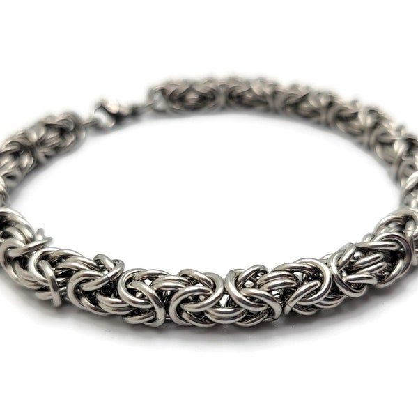 Byzantine Bracelet, Celtic Chainmaille Jewelry, Gothic Silver Chain Anklet, Stainless Steel or Titanium Mens Bracelet