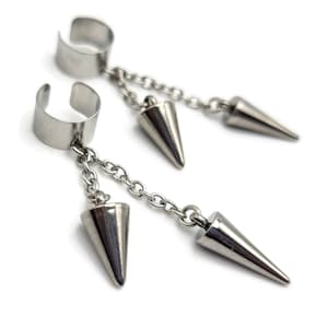 Dagger Ear Cuff, Chainmaille Jewelry, Chains and Spikes, Whimsigoth, Gothic, Witchy, Punk, Fantasy Core, No Piercing Dangle Drop Earring