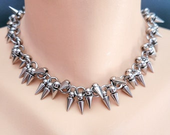 Large Dagger Necklace, Chunky Gothic Spike Chain Choker, Chainmaille Jewelry