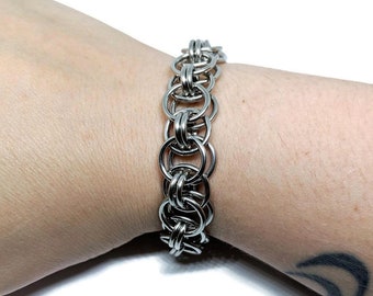 Chunky Helm Weave Chainmaille Bracelet, Helm Chain Anklet, Parallel Chain, Stainless Steel or Titanium