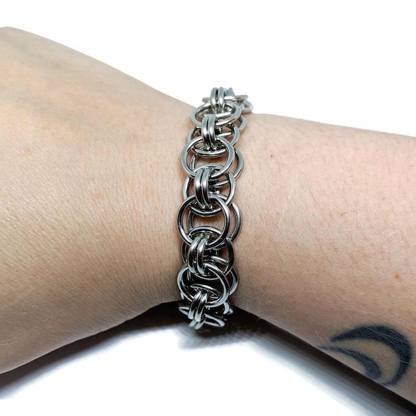 Chunky Helm Weave Chainmaille Bracelet, Helm Chain Anklet, Parallel Chain, Stainless Steel or Titanium