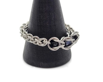 Illusion Finger Ring, Caged Bead, JPL Chain, Chainmaille Jewelry, Fantasy Core, Whimsigoth, Gothic Style, Stainless Steel or Titanium