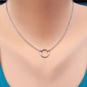 Simple Silver Eternity Ring Choker, Minimalist Necklace, Gift for Her, Stainless Steel or Titanium Chain Choker image 1