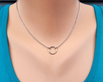 Simple Silver Eternity Ring Choker, Minimalist Necklace, Gift for Her, Stainless Steel or Titanium Chain Choker