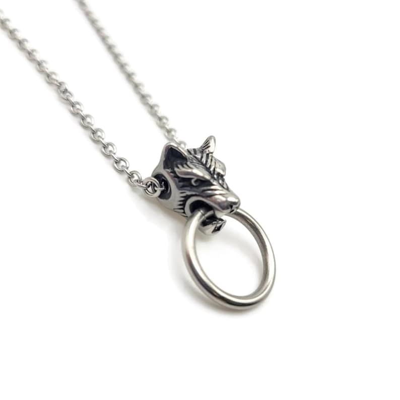 Wolf Biting Ring Choker, Werewolf Knocker O Ring Collar, Witchy Gothic Necklace, Fantasy Horror Pendant, Stainless Steel Jewelry image 5