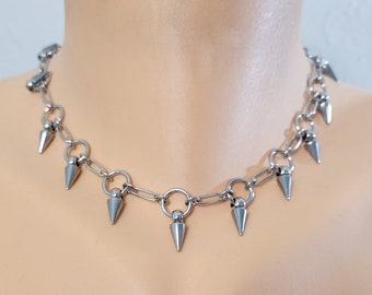 Thorn Choker, Gothic Spike Necklace, Stainless Steel, Goth Chainmaille Jewelry, Punk choker, Paperclip Chain